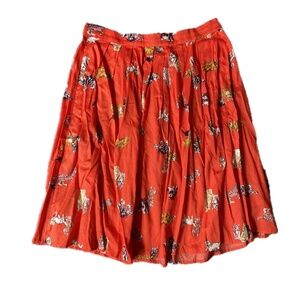 ModCloth A-line Vintage Inspired Red Cats Print Pleated Skirt Size 16